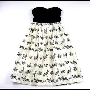 Anthropologie Postmark Dress Conifer Deer Strapless Tea dress
